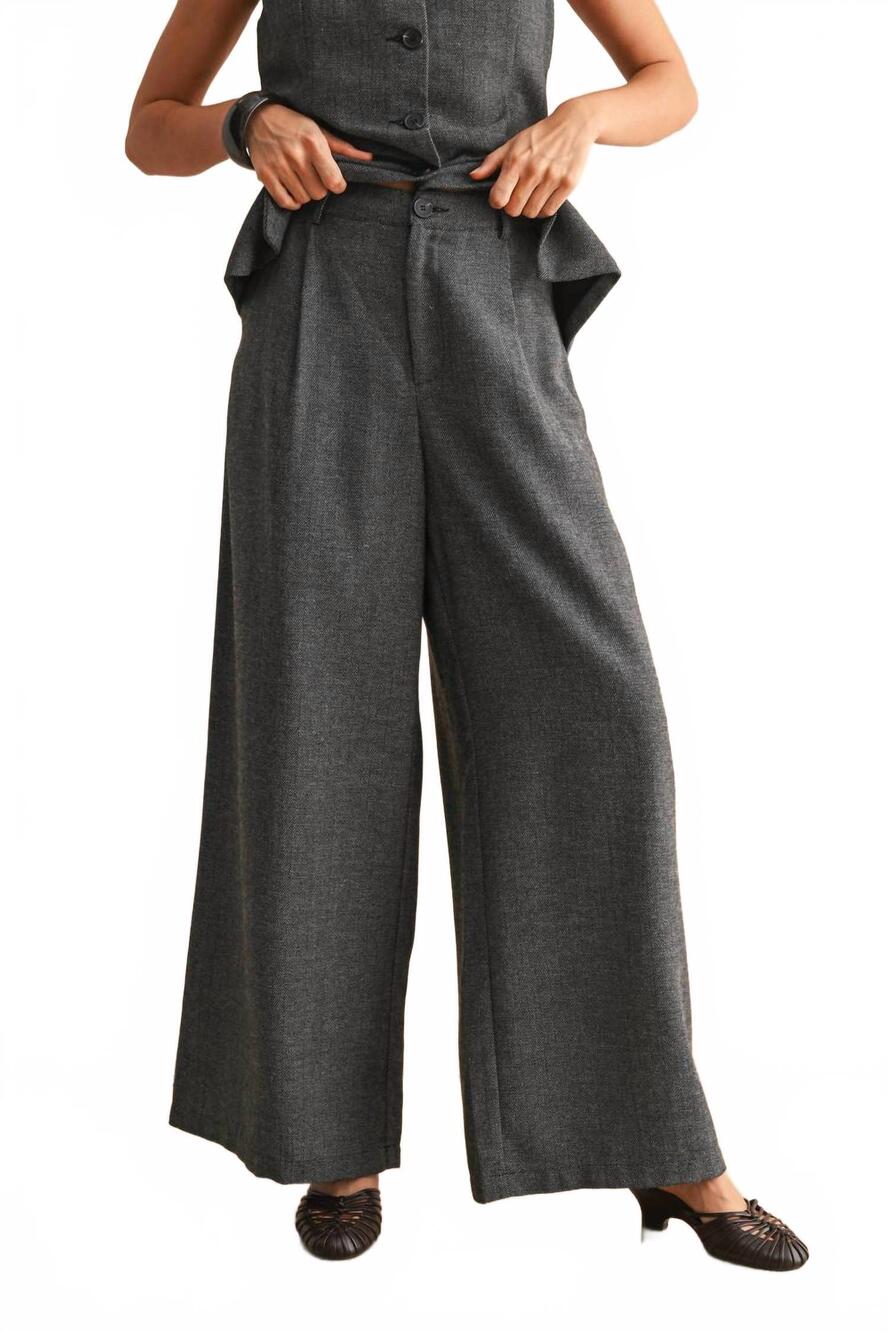 NEW MIOU MUSE herringbone pattern wide leg trousers in black